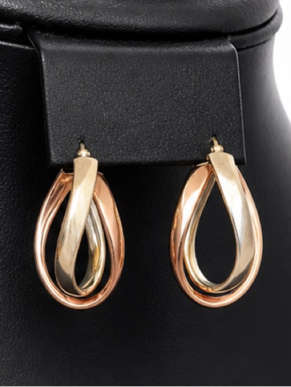 925 Italy Two Tone Twisted Hoop Earrings Silver Rose Gold